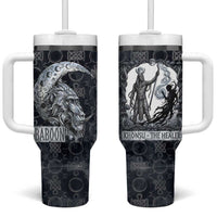 Khonsu Ancient Egyptian Tumbler With Handle with Dark Celtic Knot Pattern, Baboon Guardian Symbol, and Moon Healer Motif - Wonder Print Shop
