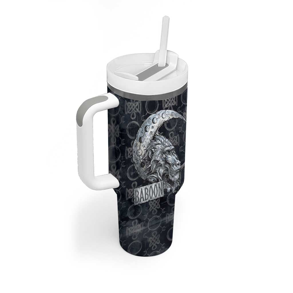 Khonsu Ancient Egyptian Tumbler With Handle with Dark Celtic Knot Pattern, Baboon Guardian Symbol, and Moon Healer Motif - Wonder Print Shop
