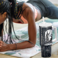 Khonsu Ancient Egyptian Tumbler With Handle with Dark Celtic Knot Pattern, Baboon Guardian Symbol, and Moon Healer Motif - Wonder Print Shop