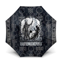 Khonsu Ancient Egyptian Umbrella with Dark Celtic Knot Pattern, Baboon Guardian Symbol, and Moon Healer Motif - Wonder Print Shop