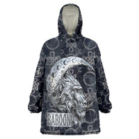 Khonsu Ancient Egyptian Wearable Blanket Hoodie with Dark Celtic Knot Pattern, Baboon Guardian Symbol, and Moon Healer Motif - Wonder Print Shop
