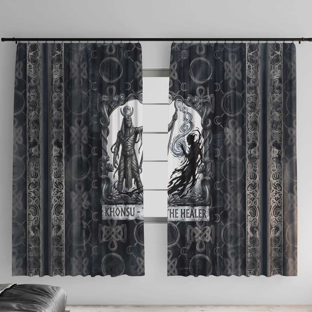 Khonsu Ancient Egyptian Window Curtain with Dark Celtic Knot Pattern, Baboon Guardian Symbol, and Moon Healer Motif - Wonder Print Shop