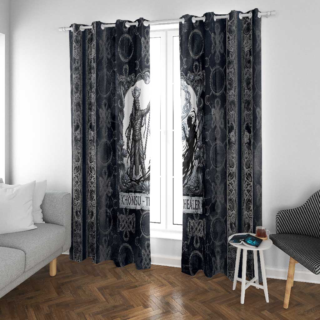 Khonsu Ancient Egyptian Window Curtain with Dark Celtic Knot Pattern, Baboon Guardian Symbol, and Moon Healer Motif - Wonder Print Shop