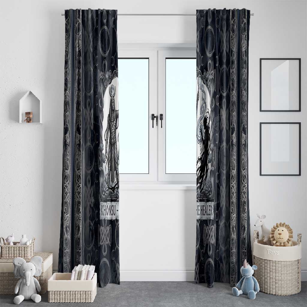 Khonsu Ancient Egyptian Window Curtain with Dark Celtic Knot Pattern, Baboon Guardian Symbol, and Moon Healer Motif - Wonder Print Shop