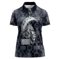 Khonsu Ancient Egyptian Women Polo Shirt with Dark Celtic Knot Pattern, Baboon Guardian Symbol, and Moon Healer Motif - Wonder Print Shop