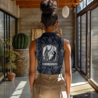 Khonsu Ancient Egyptian Women Sleeveless Polo Shirt with Dark Celtic Knot Pattern, Baboon Guardian Symbol, and Moon Healer Motif - Wonder Print Shop