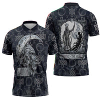 Khonsu Ancient Egyptian Zipper Polo Shirt with Dark Celtic Knot Pattern, Baboon Guardian Symbol, and Moon Healer Motif - Wonder Print Shop