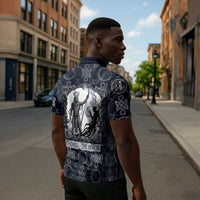 Khonsu Ancient Egyptian Zipper Polo Shirt with Dark Celtic Knot Pattern, Baboon Guardian Symbol, and Moon Healer Motif - Wonder Print Shop