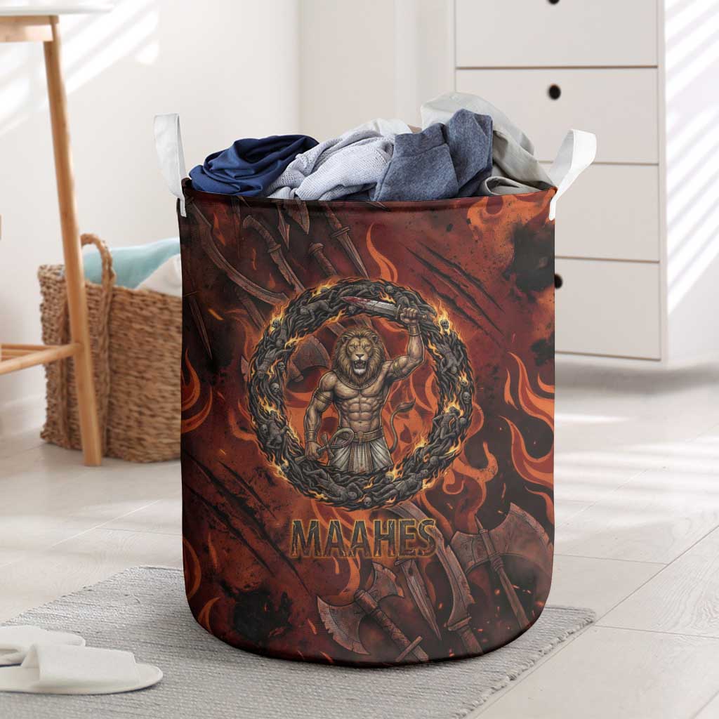 Maahes Laundry Basket Ancient Egyptian Fiery Red Flame - Roaring Lion Head - Wonder Print Shop