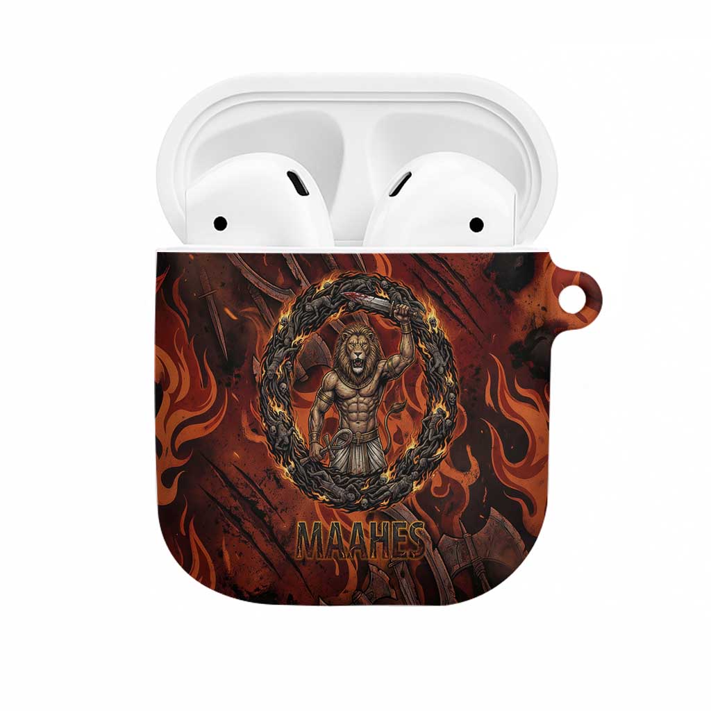 Maahes AirPods Case Ancient Egyptian Fiery Red Flame - Roaring Lion Head - Wonder Print Shop