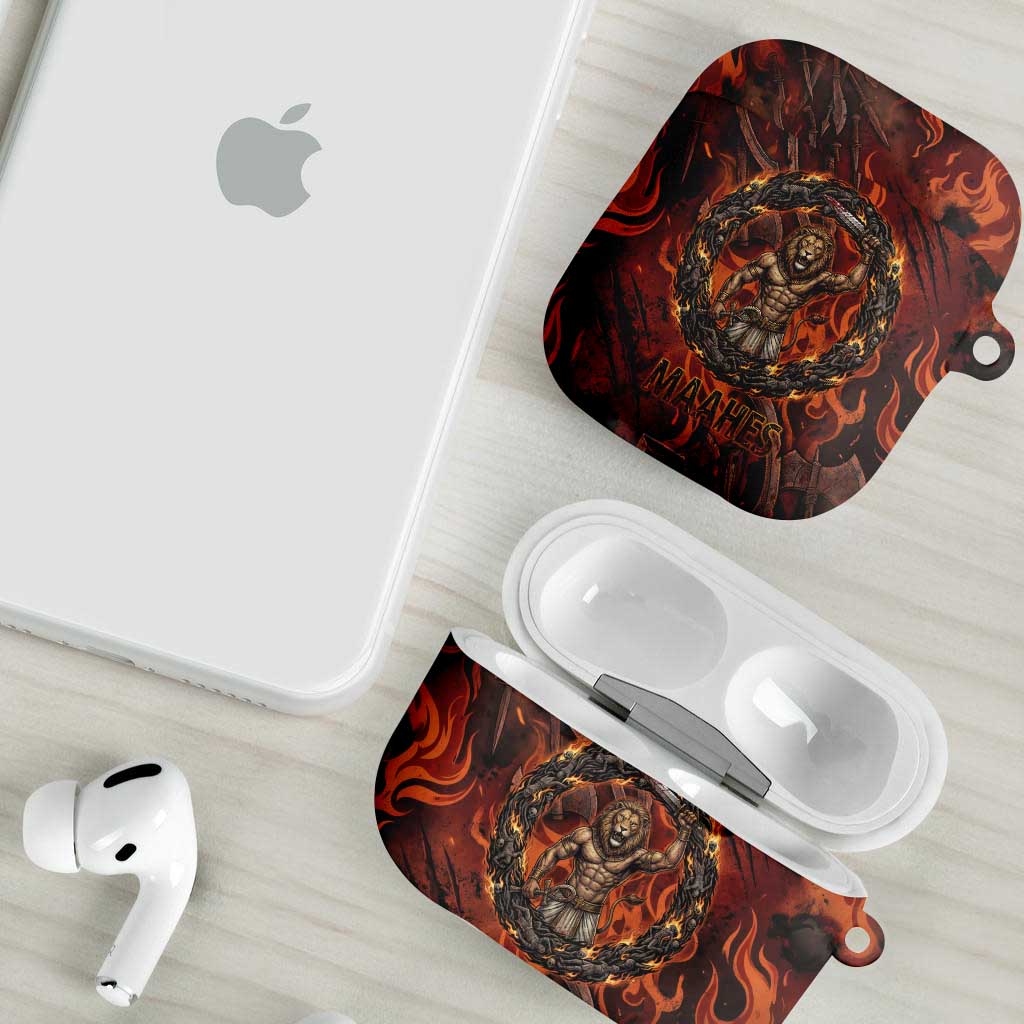 Maahes AirPods Case Ancient Egyptian Fiery Red Flame - Roaring Lion Head - Wonder Print Shop