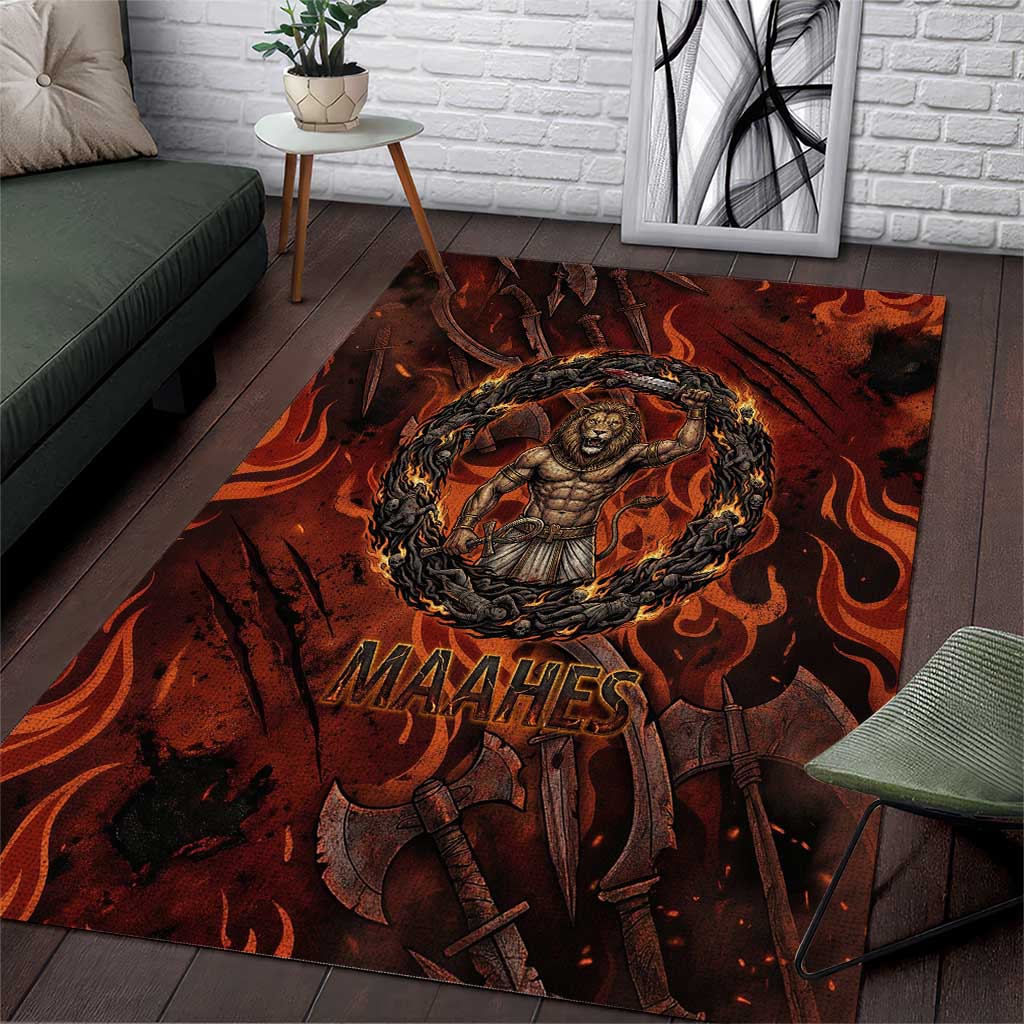 Maahes Area Rug Ancient Egyptian Fiery Red Flame - Roaring Lion Head - Wonder Print Shop