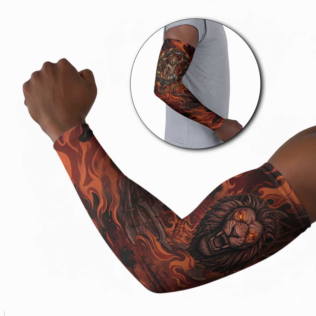 Maahes Arm Sleeves Ancient Egyptian Fiery Red Flame - Roaring Lion Head - Wonder Print Shop
