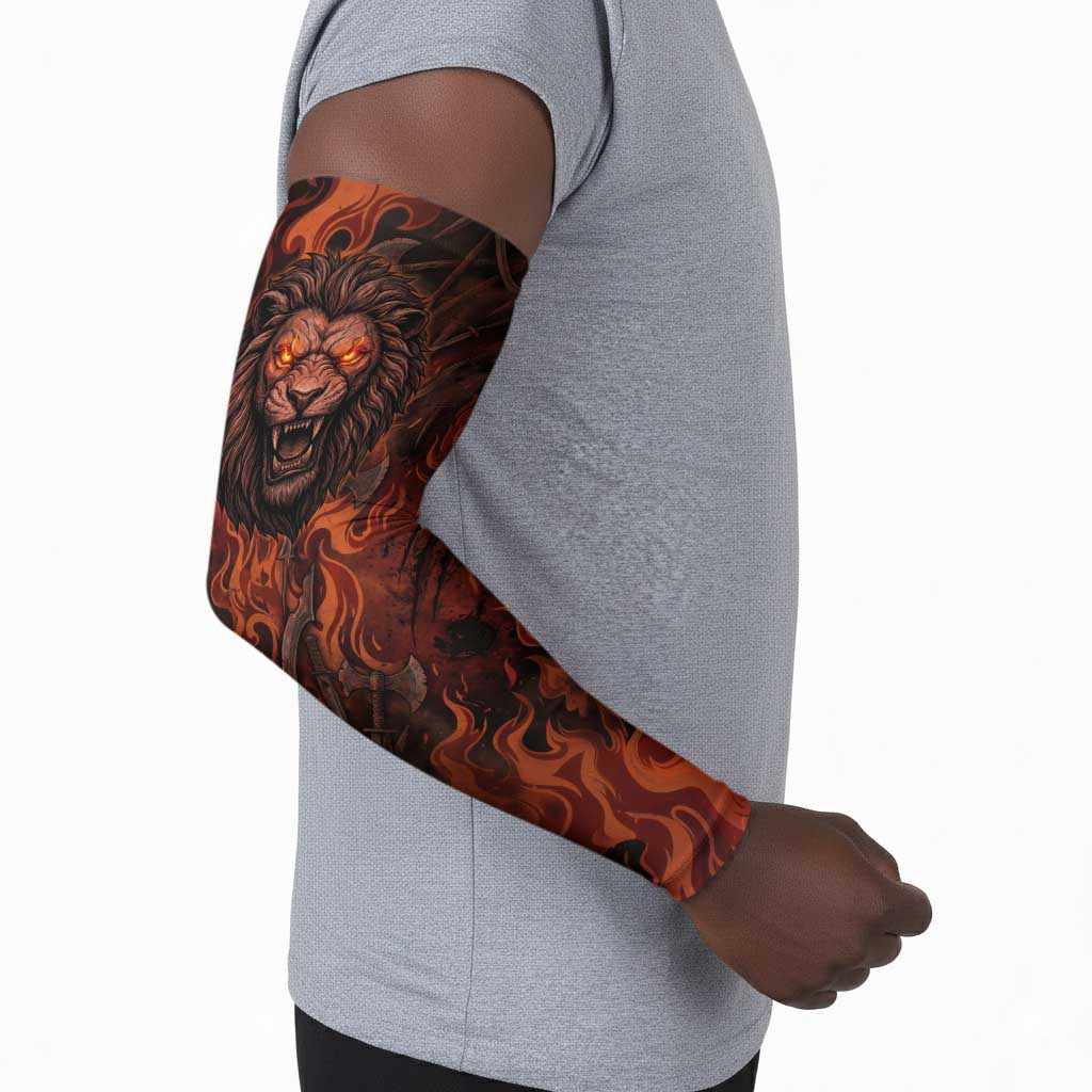 Maahes Arm Sleeves Ancient Egyptian Fiery Red Flame - Roaring Lion Head - Wonder Print Shop