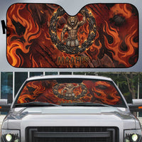 Maahes Auto Sun Shade Ancient Egyptian Fiery Red Flame - Roaring Lion Head - Wonder Print Shop