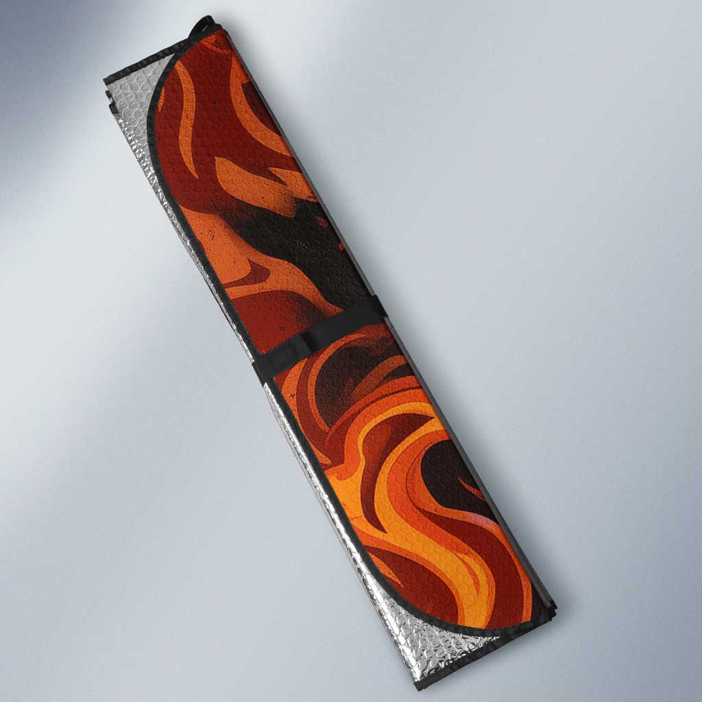 Maahes Auto Sun Shade Ancient Egyptian Fiery Red Flame - Roaring Lion Head - Wonder Print Shop
