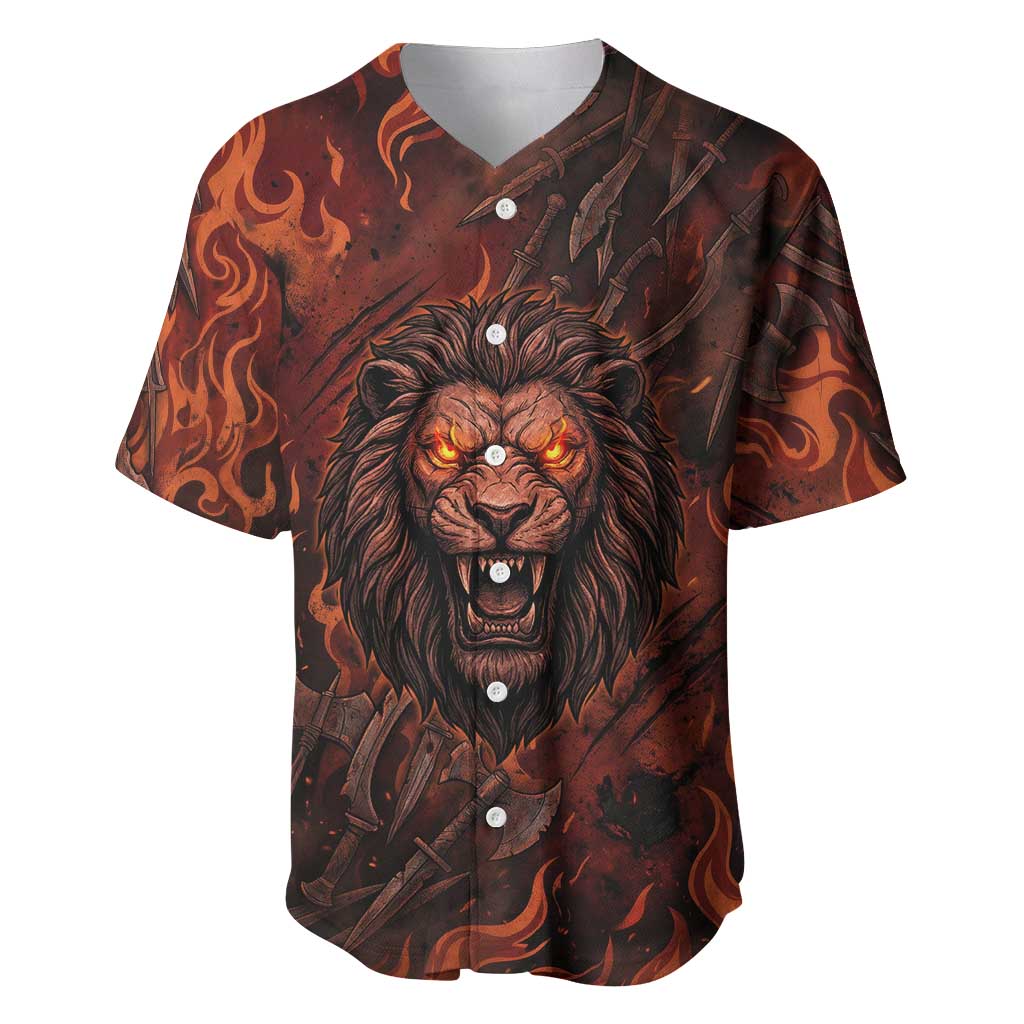 Maahes Baseball Jersey Ancient Egyptian Fiery Red Flame - Roaring Lion Head - Wonder Print Shop