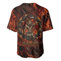 Maahes Baseball Jersey Ancient Egyptian Fiery Red Flame - Roaring Lion Head - Wonder Print Shop