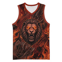 Maahes Basketball Jersey Ancient Egyptian Fiery Red Flame - Roaring Lion Head - Wonder Print Shop