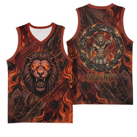 Maahes Basketball Jersey Ancient Egyptian Fiery Red Flame - Roaring Lion Head - Wonder Print Shop