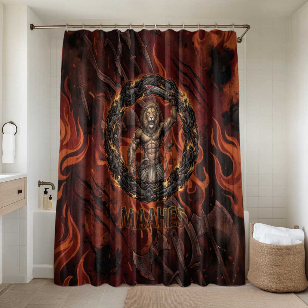 Maahes Bathroom Set Ancient Egyptian Fiery Red Flame - Roaring Lion Head - Wonder Print Shop