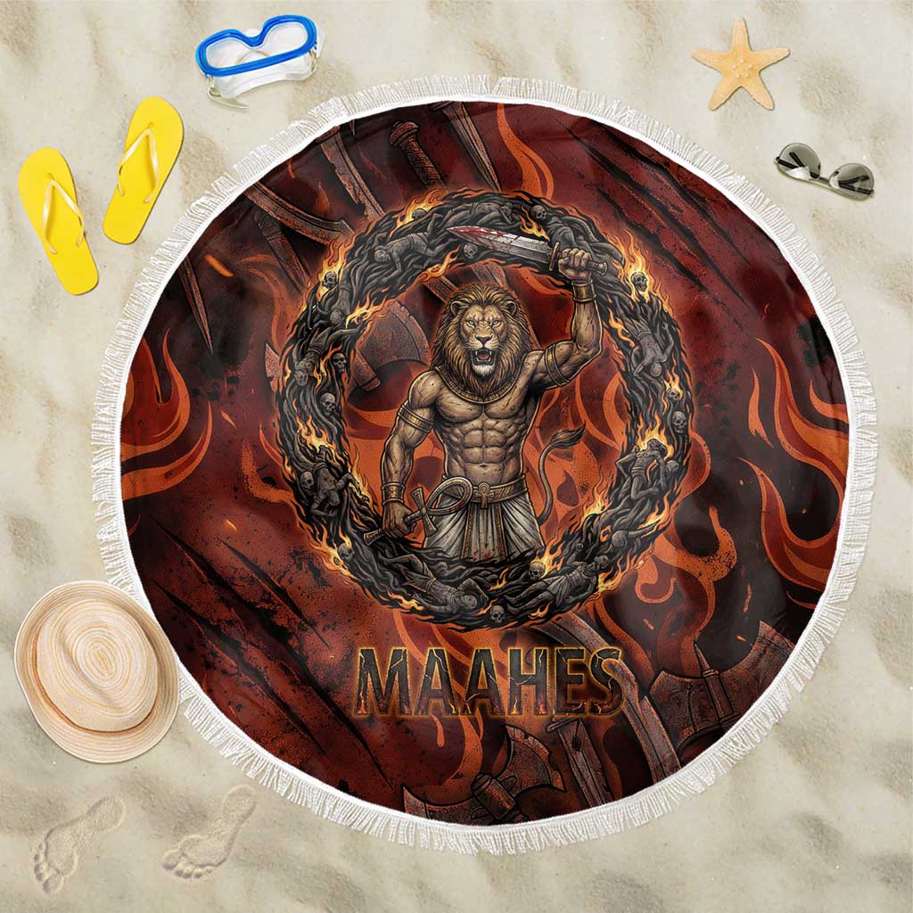 Maahes Beach Blanket Ancient Egyptian Fiery Red Flame - Roaring Lion Head - Wonder Print Shop