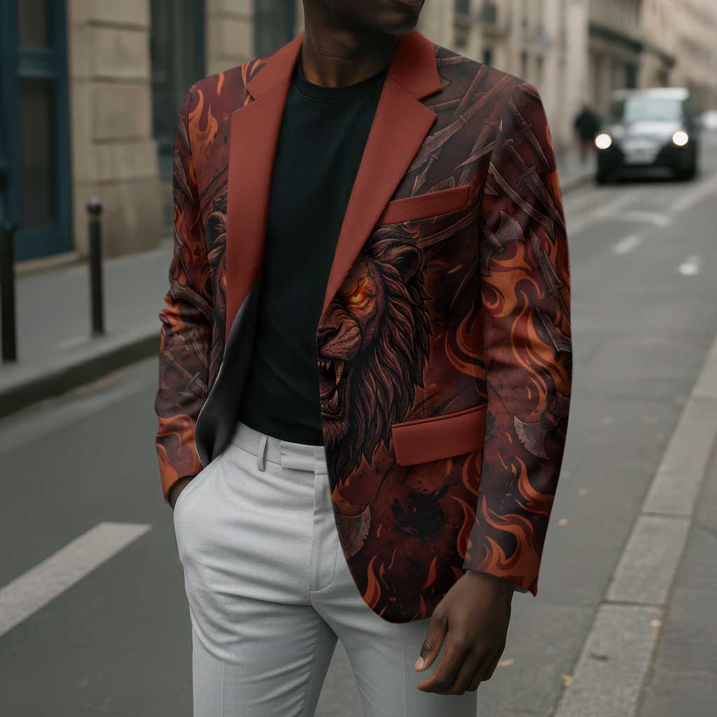 Maahes Blazer Ancient Egyptian Fiery Red Flame - Roaring Lion Head - Wonder Print Shop