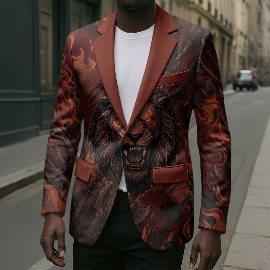 Maahes Blazer Ancient Egyptian Fiery Red Flame - Roaring Lion Head - Wonder Print Shop