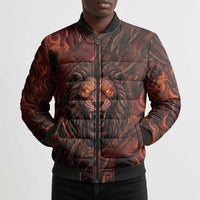 Maahes Bomber Puffer Jacket Ancient Egyptian Fiery Red Flame - Roaring Lion Head - Wonder Print Shop