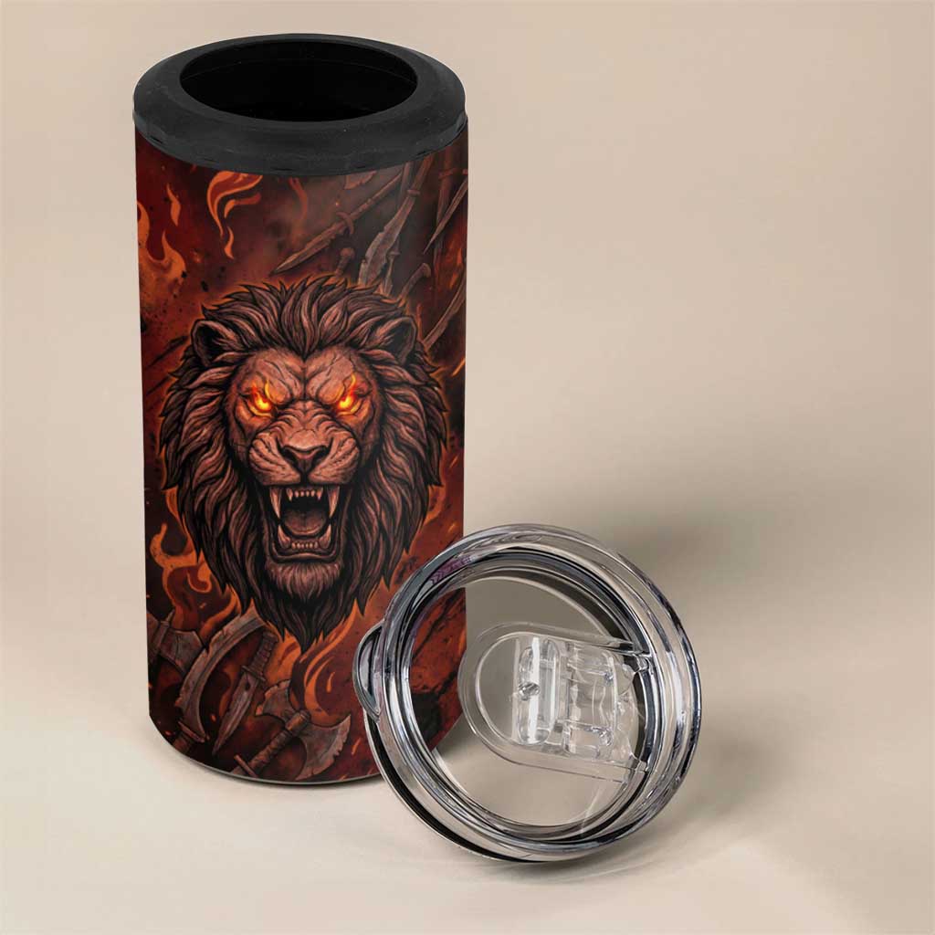 Maahes 4 in 1 Can Cooler Tumbler Ancient Egyptian Fiery Red Flame - Roaring Lion Head - Wonder Print Shop
