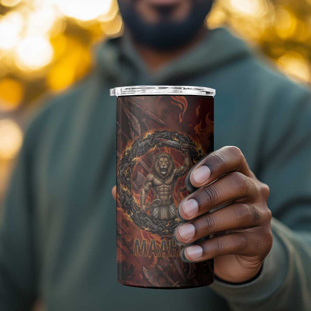 Maahes 4 in 1 Can Cooler Tumbler Ancient Egyptian Fiery Red Flame - Roaring Lion Head - Wonder Print Shop