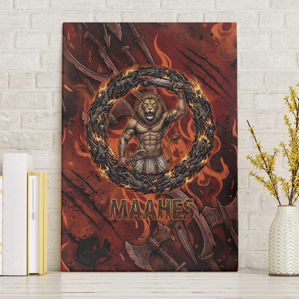 Maahes Canvas Wall Art Ancient Egyptian Fiery Red Flame - Roaring Lion Head - Wonder Print Shop