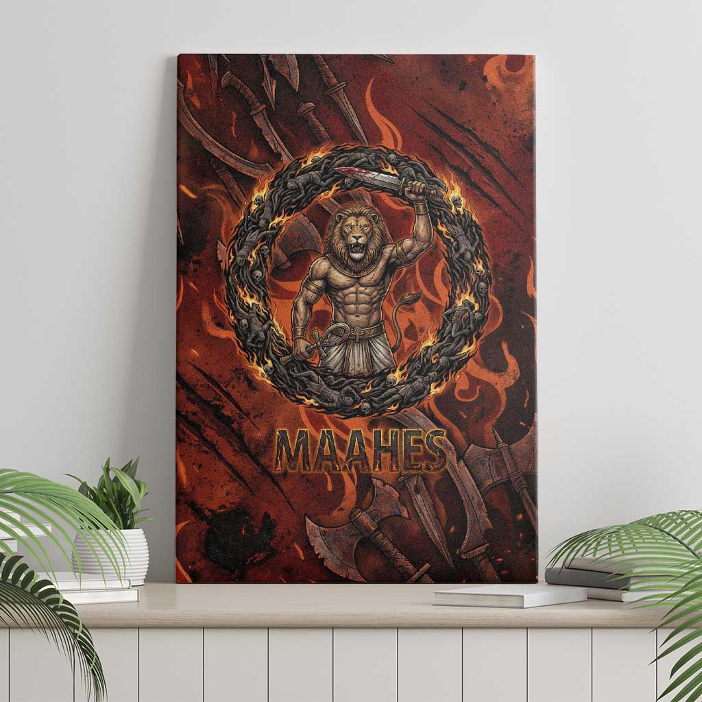 Maahes Canvas Wall Art Ancient Egyptian Fiery Red Flame - Roaring Lion Head - Wonder Print Shop