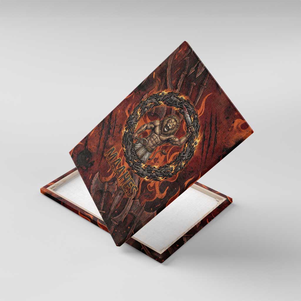 Maahes Canvas Wall Art Ancient Egyptian Fiery Red Flame - Roaring Lion Head - Wonder Print Shop