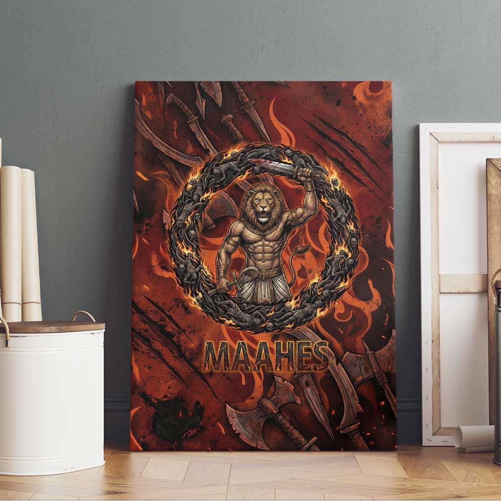 Maahes Canvas Wall Art Ancient Egyptian Fiery Red Flame - Roaring Lion Head - Wonder Print Shop