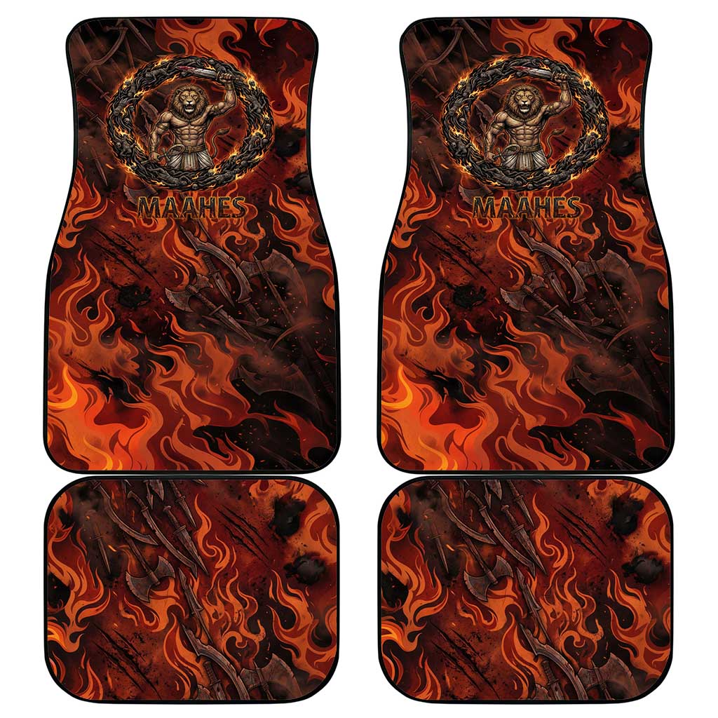 Maahes Car Mats Ancient Egyptian Fiery Red Flame - Roaring Lion Head - Wonder Print Shop