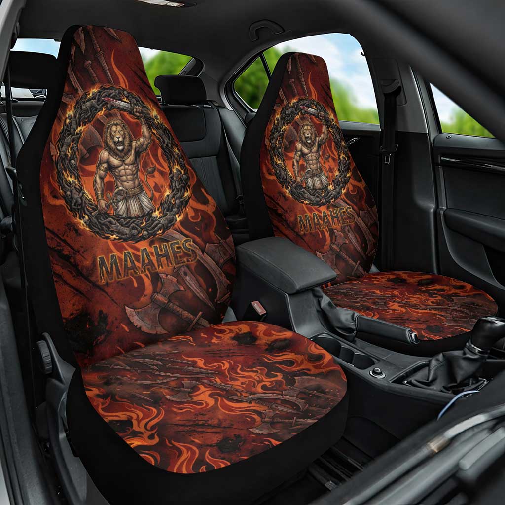 Maahes Car Seat Cover Ancient Egyptian Fiery Red Flame - Roaring Lion Head - Wonder Print Shop