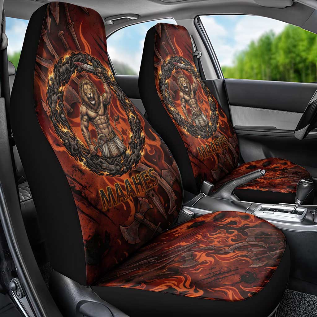 Maahes Car Seat Cover Ancient Egyptian Fiery Red Flame - Roaring Lion Head - Wonder Print Shop