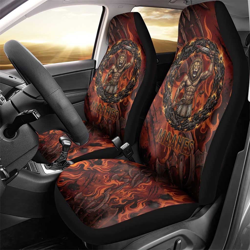 Maahes Car Seat Cover Ancient Egyptian Fiery Red Flame - Roaring Lion Head - Wonder Print Shop