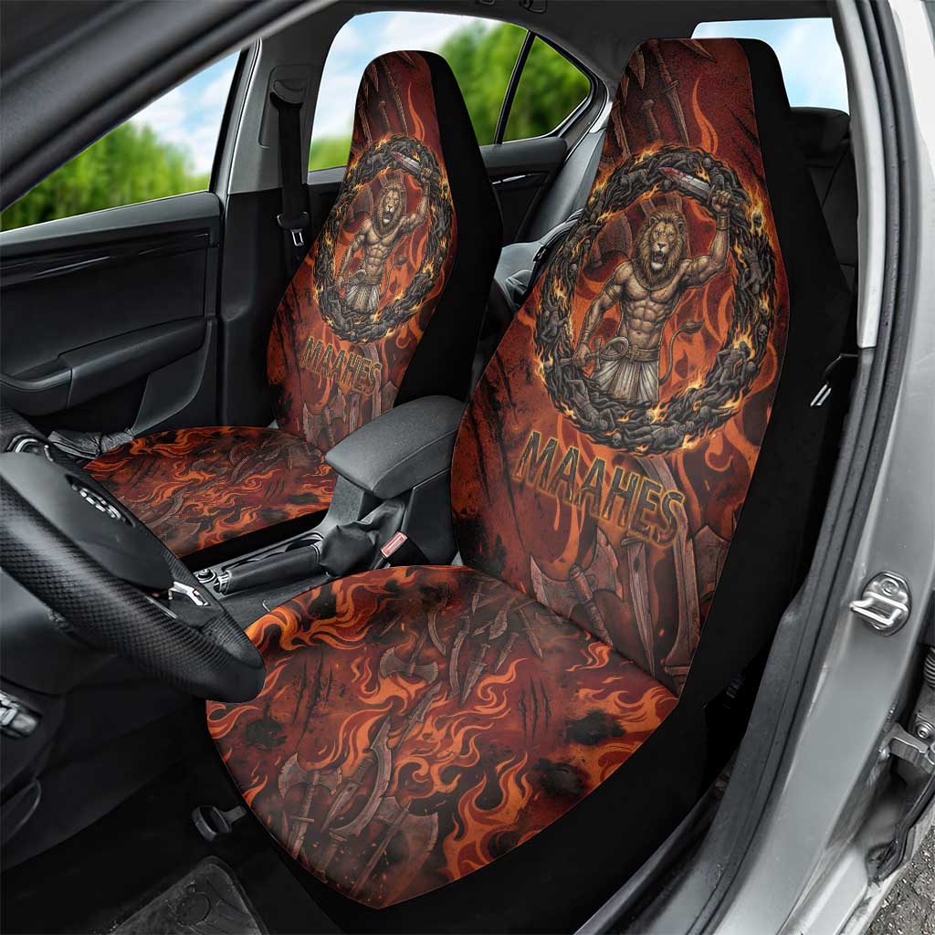 Maahes Car Seat Cover Ancient Egyptian Fiery Red Flame - Roaring Lion Head - Wonder Print Shop