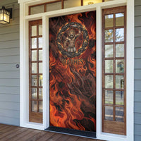 Maahes Door Cover Ancient Egyptian Fiery Red Flame - Roaring Lion Head - Wonder Print Shop