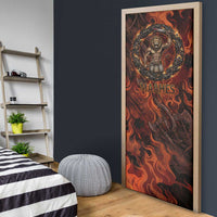 Maahes Door Cover Ancient Egyptian Fiery Red Flame - Roaring Lion Head - Wonder Print Shop