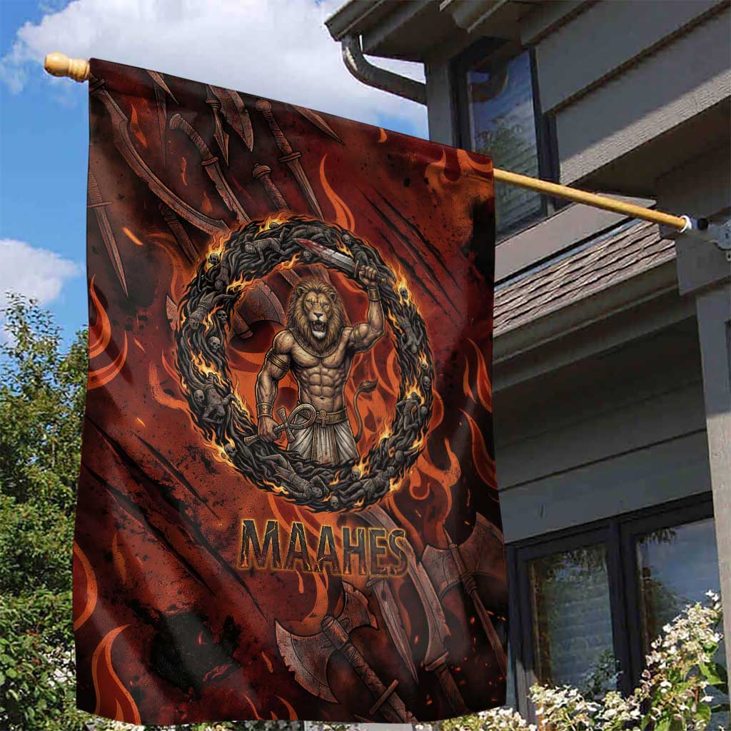 Maahes Garden Flag Ancient Egyptian Fiery Red Flame - Roaring Lion Head - Wonder Print Shop