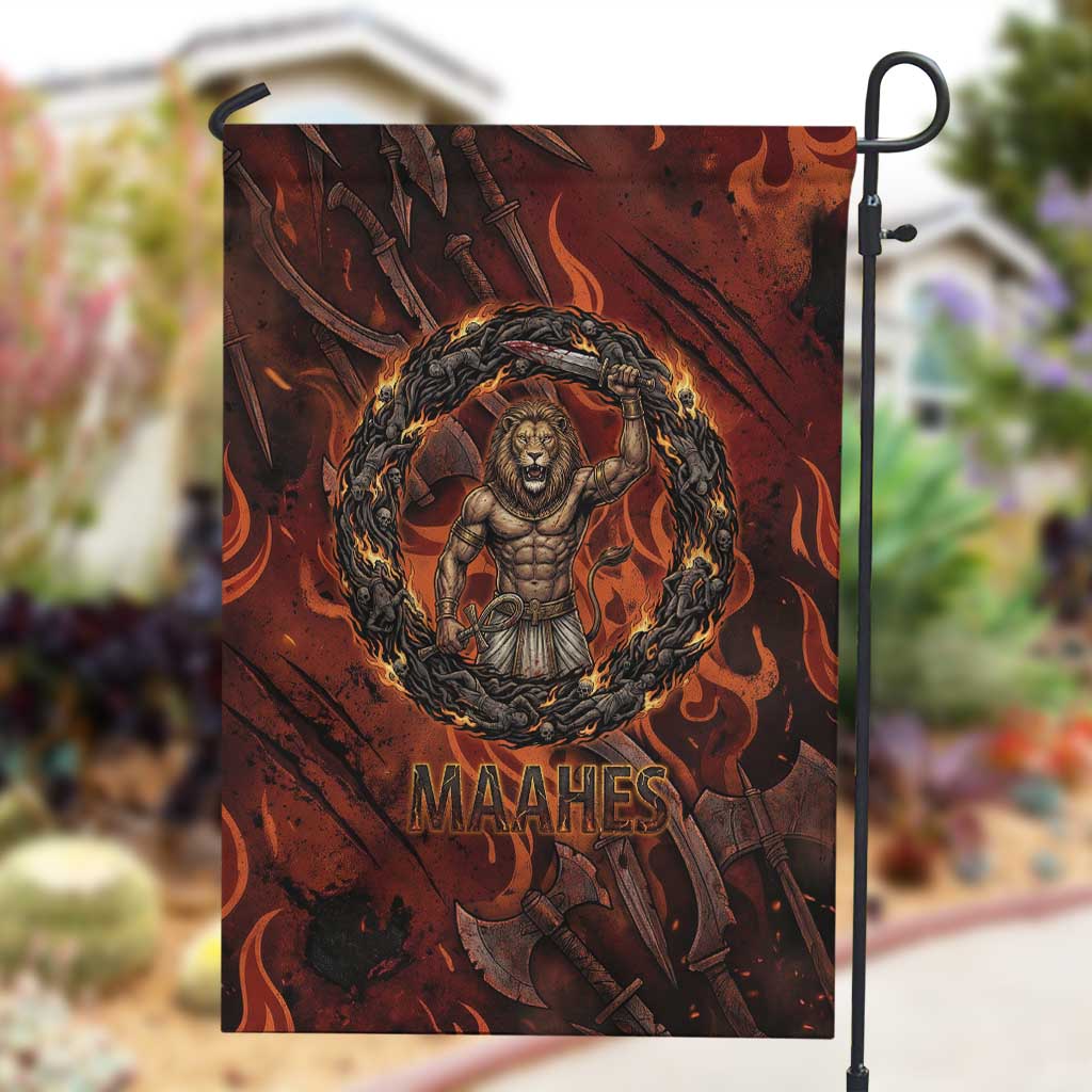 Maahes Garden Flag Ancient Egyptian Fiery Red Flame - Roaring Lion Head - Wonder Print Shop