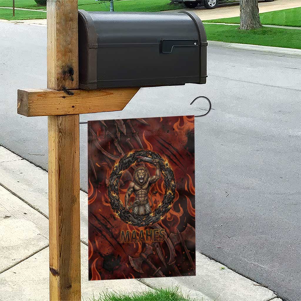 Maahes Garden Flag Ancient Egyptian Fiery Red Flame - Roaring Lion Head - Wonder Print Shop