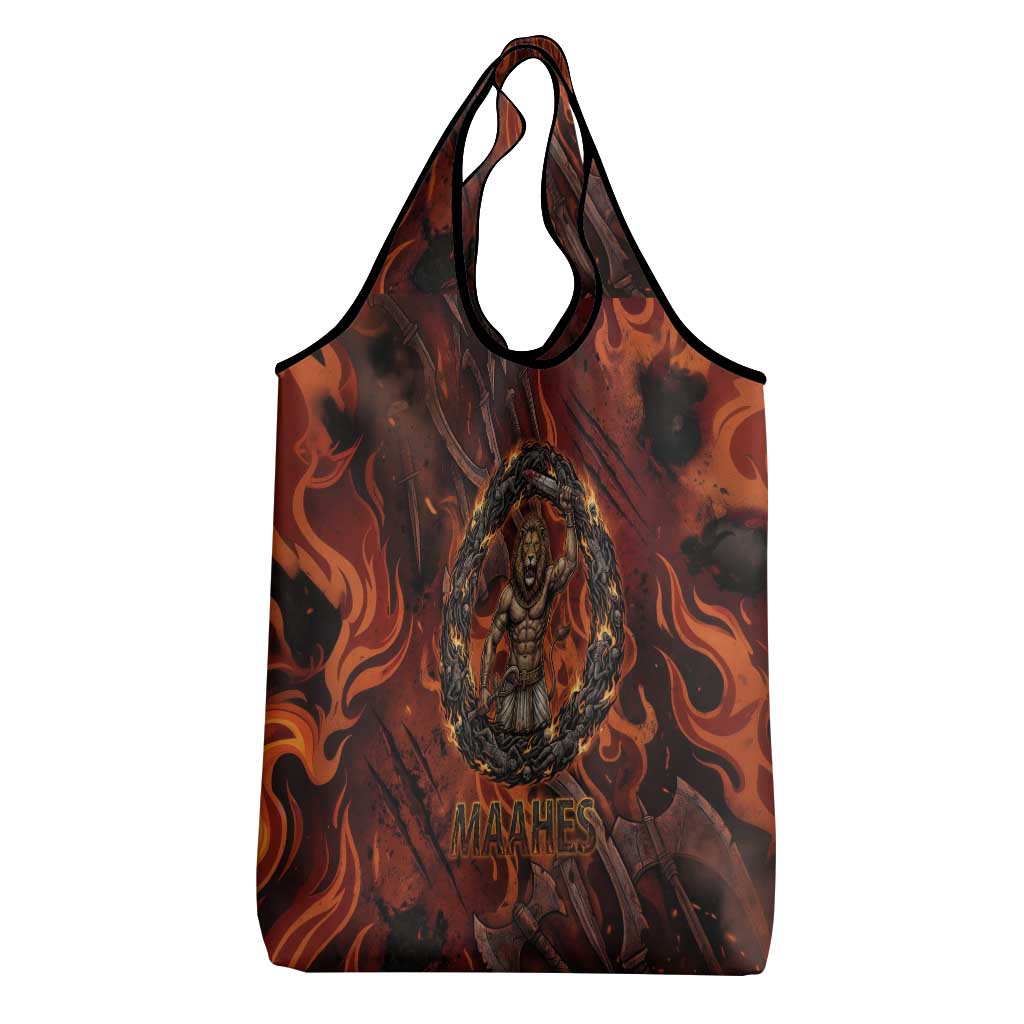 Maahes Grocery Bag Ancient Egyptian Fiery Red Flame - Roaring Lion Head - Wonder Print Shop