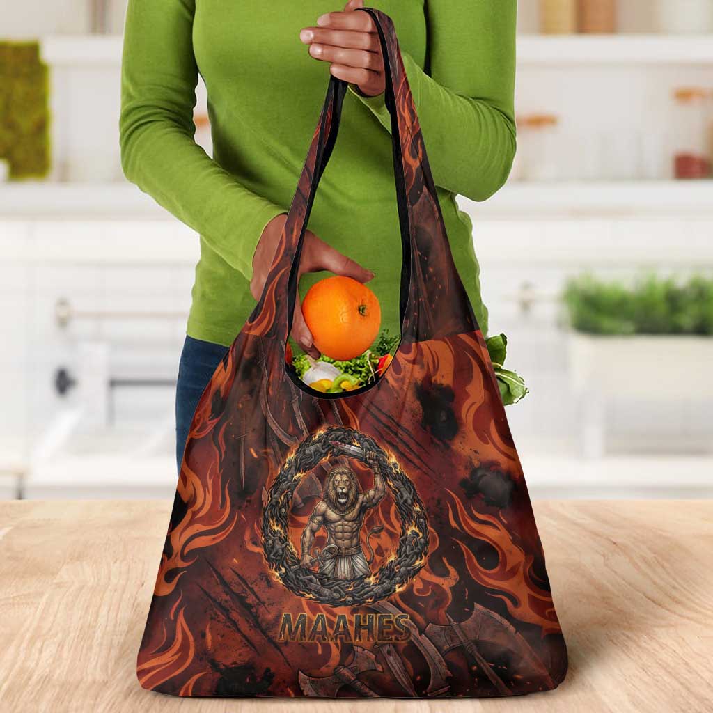 Maahes Grocery Bag Ancient Egyptian Fiery Red Flame - Roaring Lion Head - Wonder Print Shop