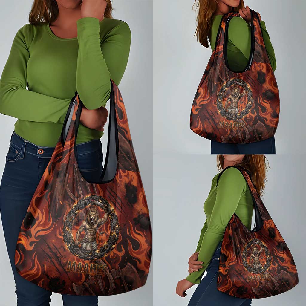 Maahes Grocery Bag Ancient Egyptian Fiery Red Flame - Roaring Lion Head - Wonder Print Shop