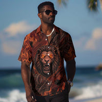 Maahes Hawaiian Shirt Ancient Egyptian Fiery Red Flame - Roaring Lion Head - Wonder Print Shop
