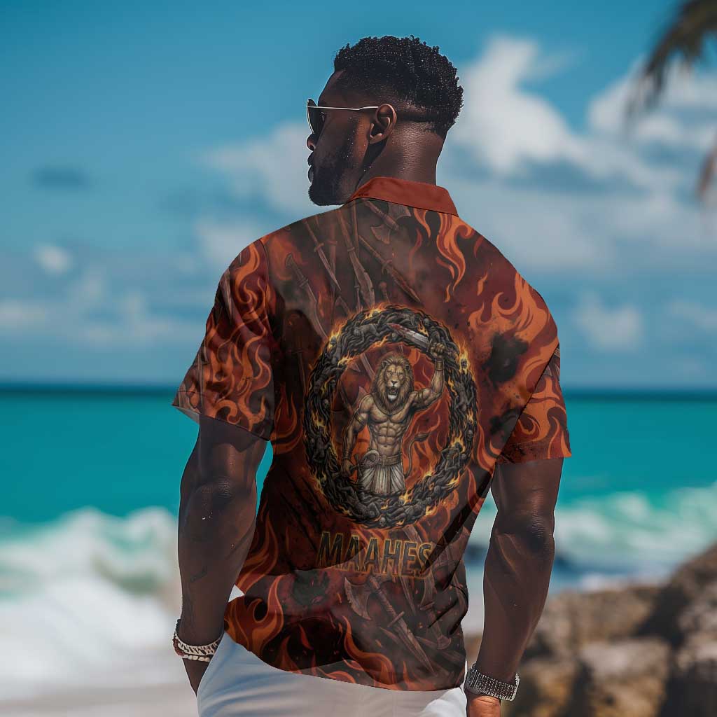 Maahes Hawaiian Shirt Ancient Egyptian Fiery Red Flame - Roaring Lion Head - Wonder Print Shop